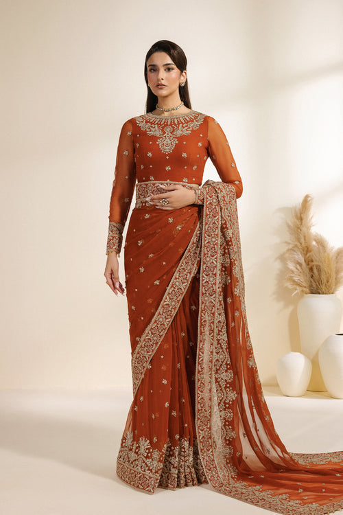 Zarif Meraki Embroidered Chiffon Unstitched Saree - SAWAN