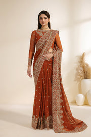 Zarif Meraki Embroidered Chiffon Unstitched Saree - SAWAN