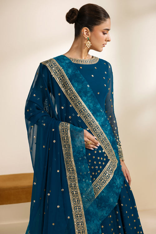 Zarif Meraki Embroidered Chiffon Unstitched 3Pc Suit - ZENIA