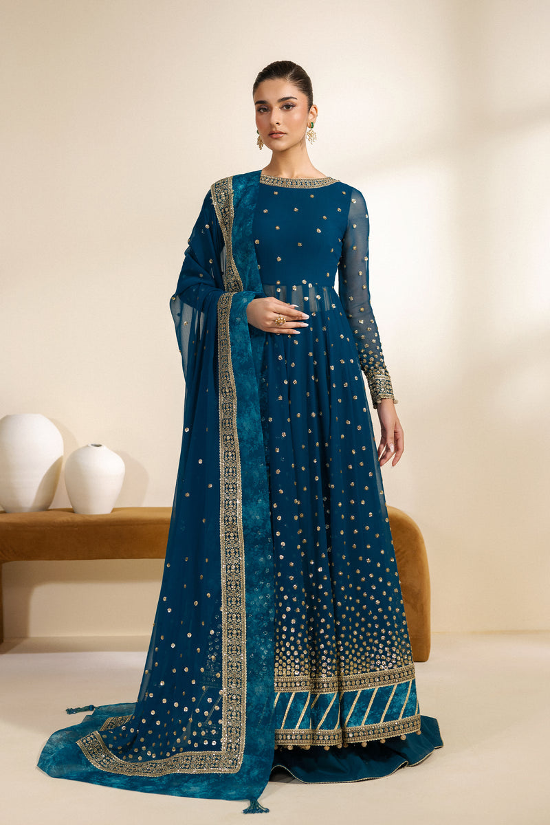 Zarif Meraki Embroidered Chiffon Unstitched 3Pc Suit - ZENIA