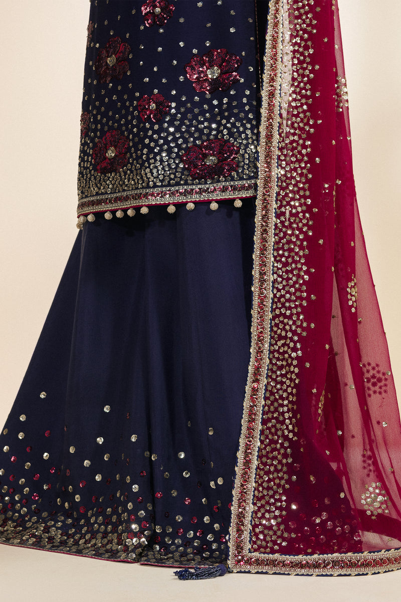 Zarif Meraki Embroidered Chiffon Unstitched 3Pc Suit - SABLE