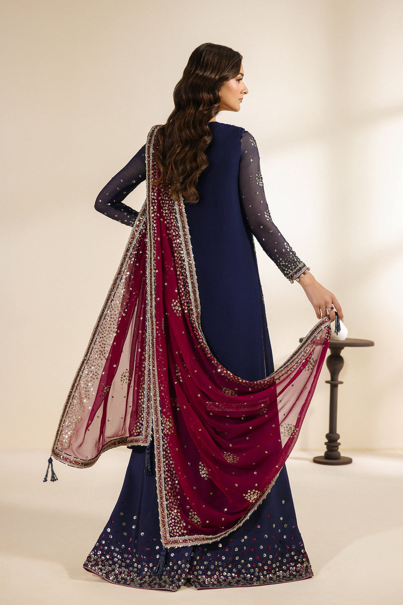 Zarif Meraki Embroidered Chiffon Unstitched 3Pc Suit - SABLE