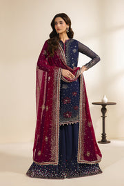 Zarif Meraki Embroidered Chiffon Unstitched 3Pc Suit - SABLE