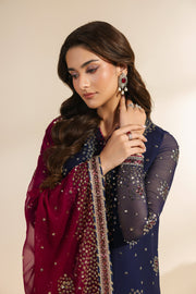 Zarif Meraki Embroidered Chiffon Unstitched 3Pc Suit - SABLE