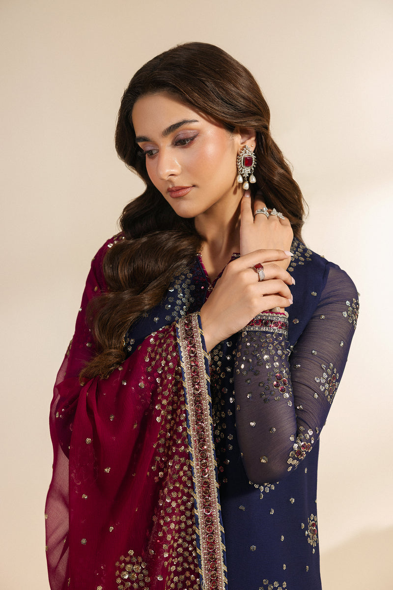 Zarif Meraki Embroidered Chiffon Unstitched 3Pc Suit - SABLE