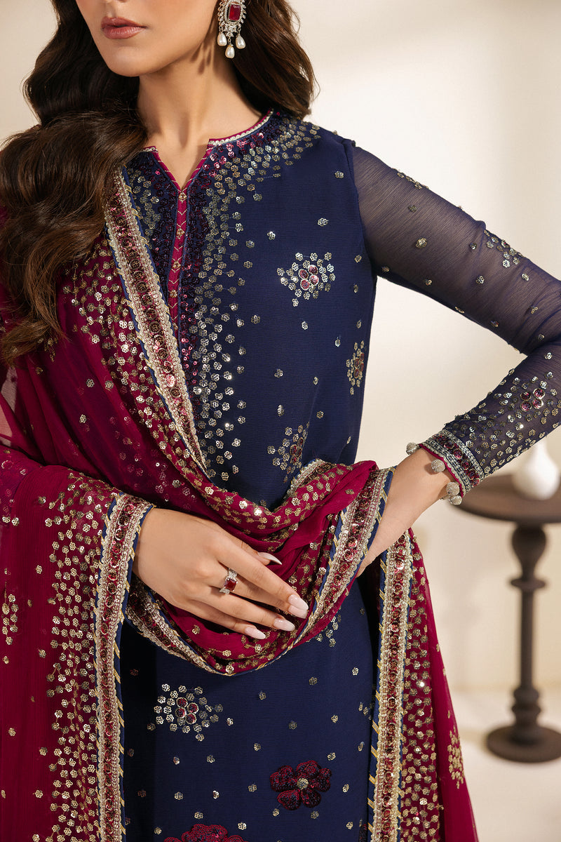 Zarif Meraki Embroidered Chiffon Unstitched 3Pc Suit - SABLE