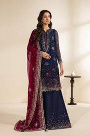 Zarif Meraki Embroidered Chiffon Unstitched 3Pc Suit - SABLE