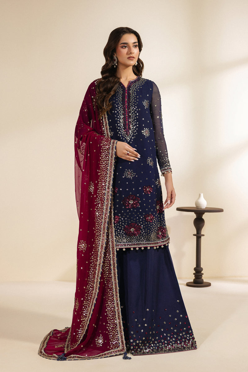 Zarif Meraki Embroidered Chiffon Unstitched 3Pc Suit - SABLE