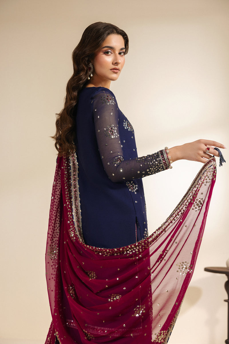 Zarif Meraki Embroidered Chiffon Unstitched 3Pc Suit - SABLE