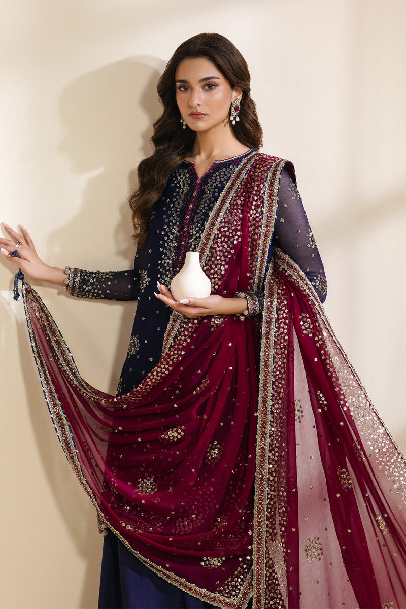 Zarif Meraki Embroidered Chiffon Unstitched 3Pc Suit - SABLE