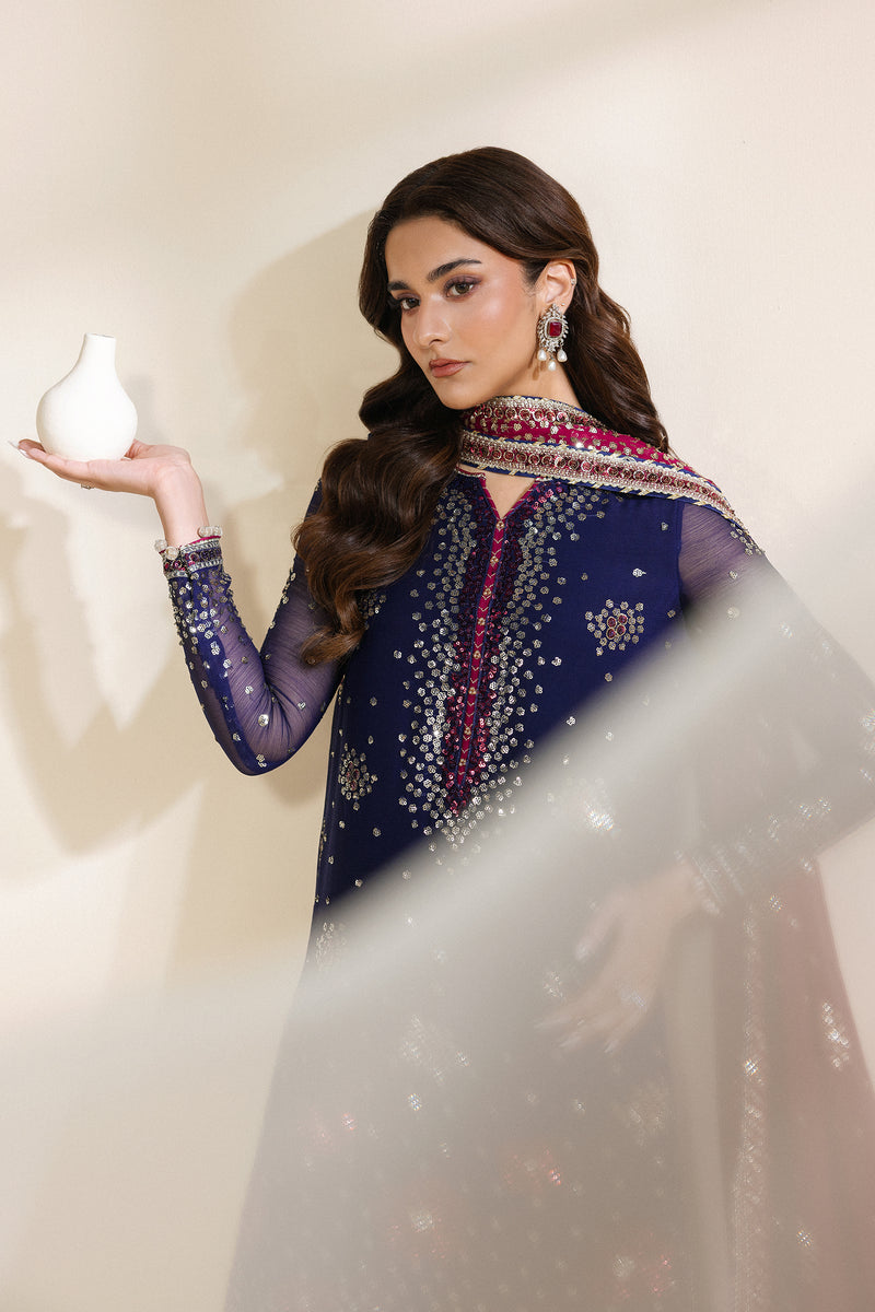 Zarif Meraki Embroidered Chiffon Unstitched 3Pc Suit - SABLE