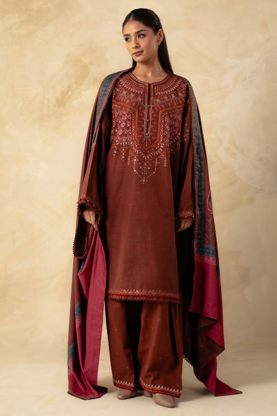 Coco by Zara Shahjahan Unstitched Embroidered Khaddar 3Pc Suit ZW23-8A