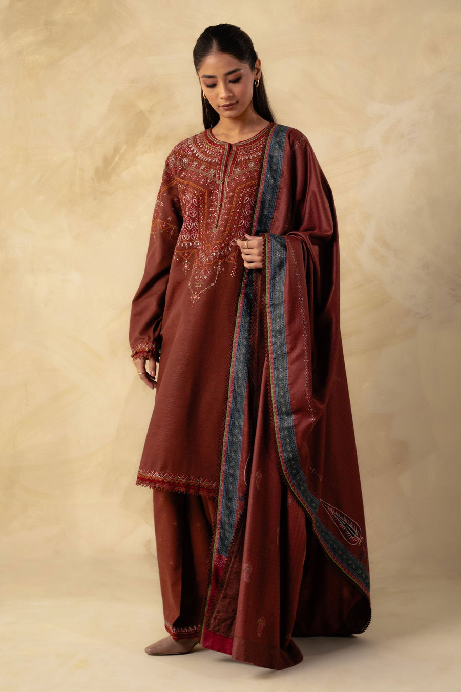 Coco by Zara Shahjahan Unstitched Embroidered Khaddar 3Pc Suit ZW23-8A