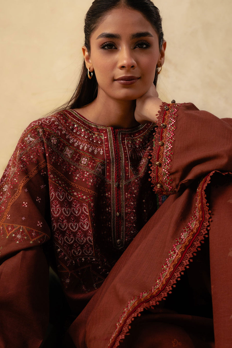 Coco by Zara Shahjahan Unstitched Embroidered Khaddar 3Pc Suit ZW23-8A