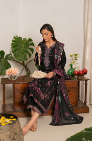 Seran Lamhay Embroidered Lawn Unstitched 3Pc Suit D-01 ZAHR