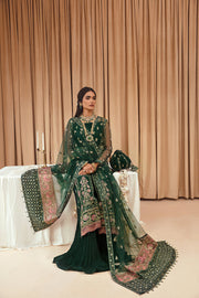 FARASHA Tabeer Embroidered Net Unstitched 3 Piece Suit - 01 Zamurd