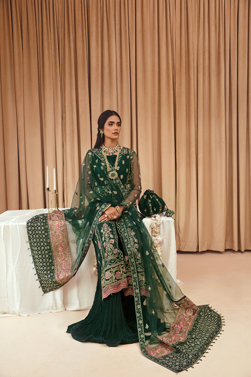 FARASHA Tabeer Embroidered Net Unstitched 3 Piece Suit - 01 Zamurd