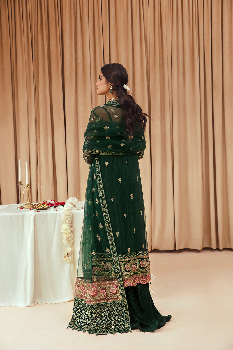 FARASHA Tabeer Embroidered Net Unstitched 3 Piece Suit - 01 Zamurd