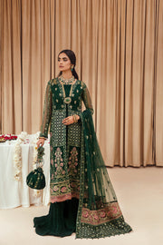 FARASHA Tabeer Embroidered Net Unstitched 3 Piece Suit - 01 Zamurd