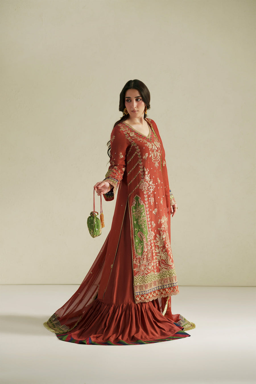 VERA Embroidered Raw Silk Unstitched 3Pc Suit - Zar Rust