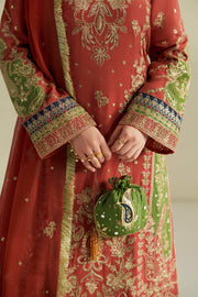 VERA Embroidered Raw Silk Unstitched 3Pc Suit - Zar Rust