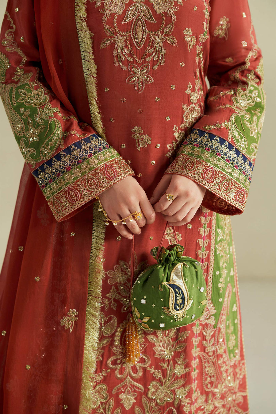 VERA Embroidered Raw Silk Unstitched 3Pc Suit - Zar Rust