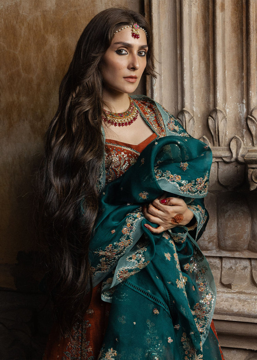 Hussain Rehar Festive Embroidered Korean Raw Silk Unstitched 3Pc Suit - ZARIN
