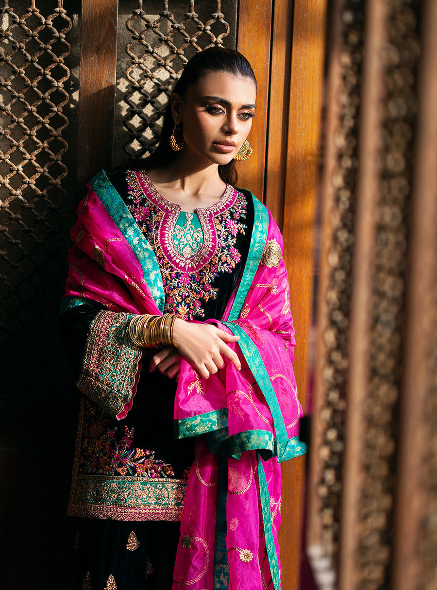 Zainab Chottani Embroidered Velvet Unstitched 3Pc Suit - Zeba