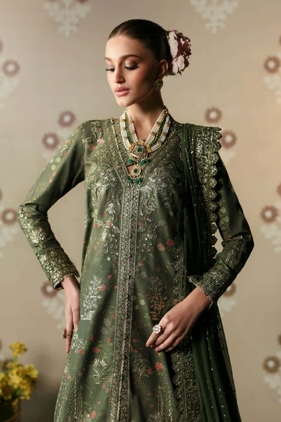 Afrozeh Divani Embroidered Raw Silk Unstitched 3Pc Suit AS-V3-24-05 Zeba