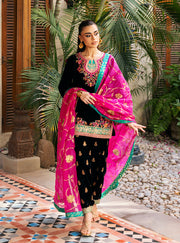 Zainab Chottani Embroidered Velvet Unstitched 3Pc Suit - Zeba