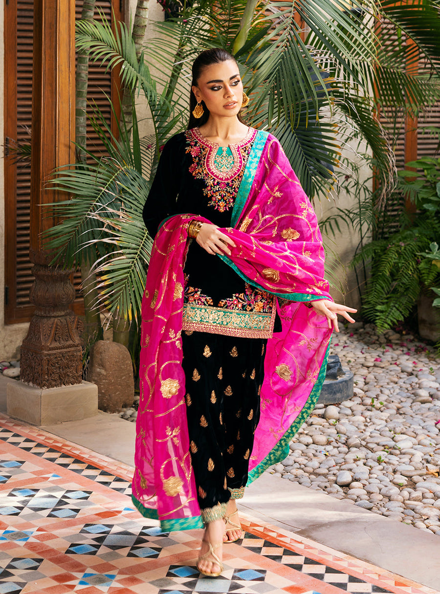 Zainab Chottani Embroidered Velvet Unstitched 3Pc Suit - Zeba