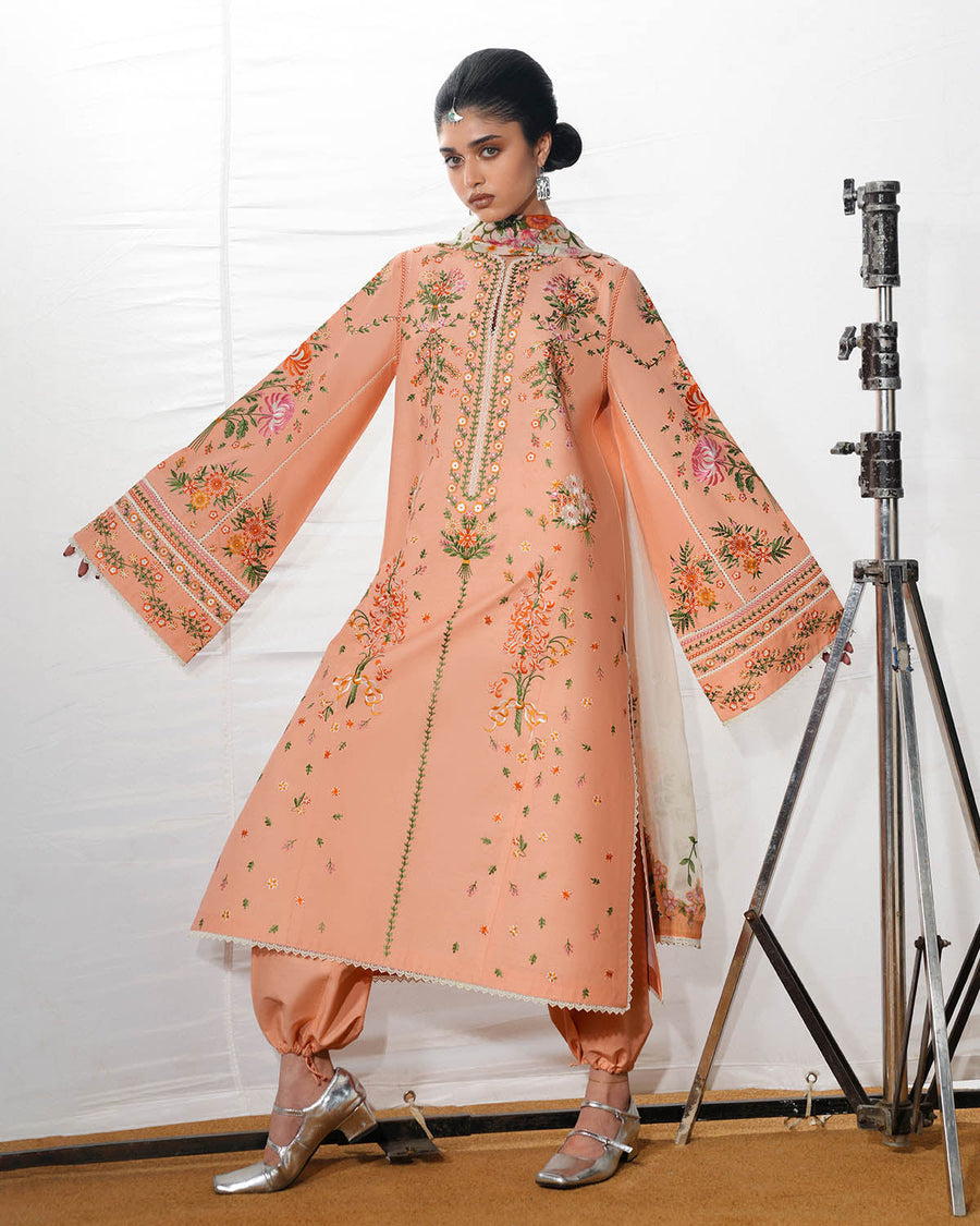 Jugnu Lahore The Reserved View Embroidered Cotton Unstitched 3Pc Suit - Zerah