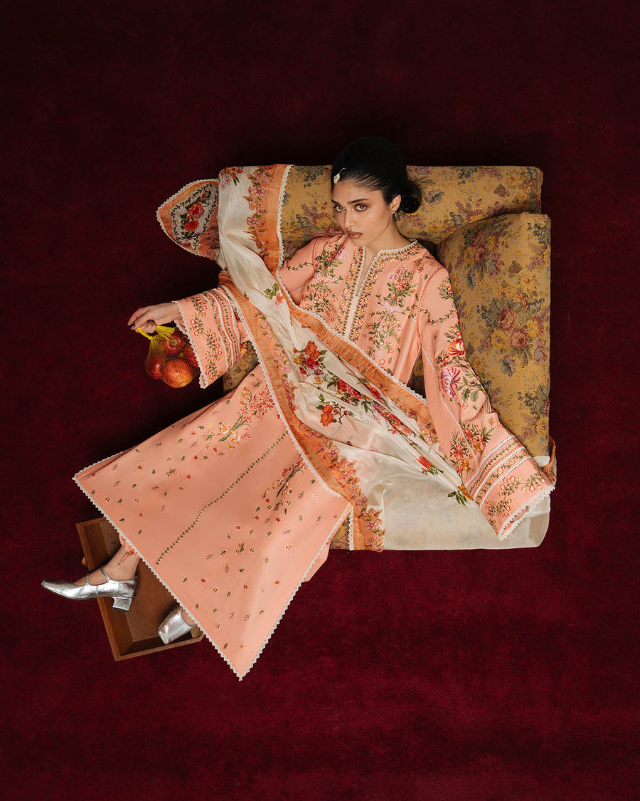 Jugnu Lahore The Reserved View Embroidered Cotton Unstitched 3Pc Suit - Zerah