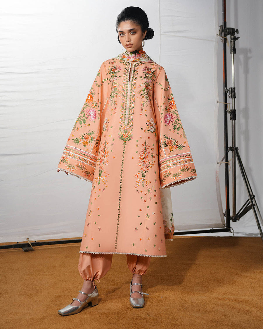 Jugnu Lahore The Reserved View Embroidered Cotton Unstitched 3Pc Suit - Zerah
