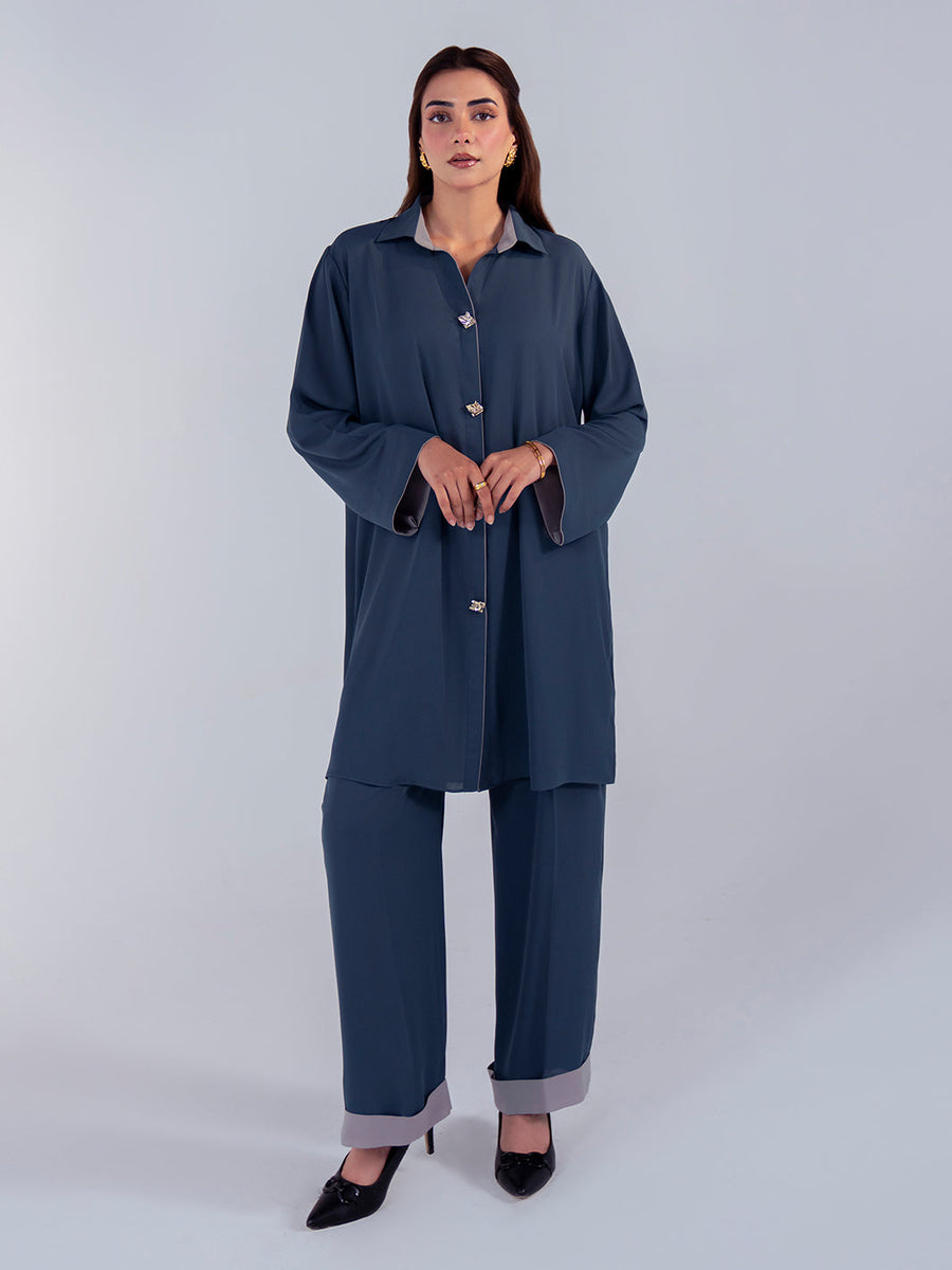 Hemstitch Georgette Affair Embroidered Georgette Stitched 2Pc Suit - Zinc