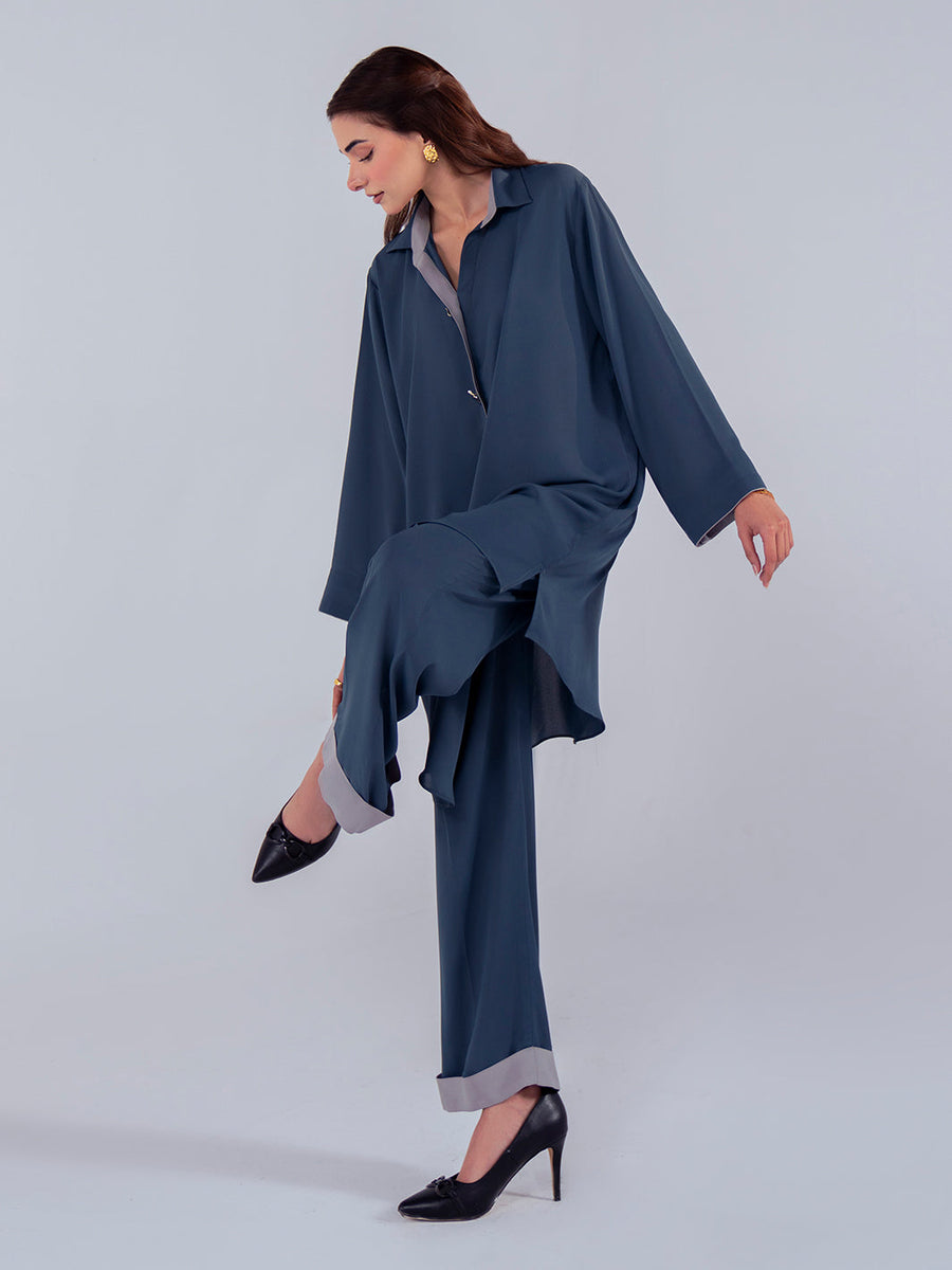 Hemstitch Georgette Affair Embroidered Georgette Stitched 2Pc Suit - Zinc