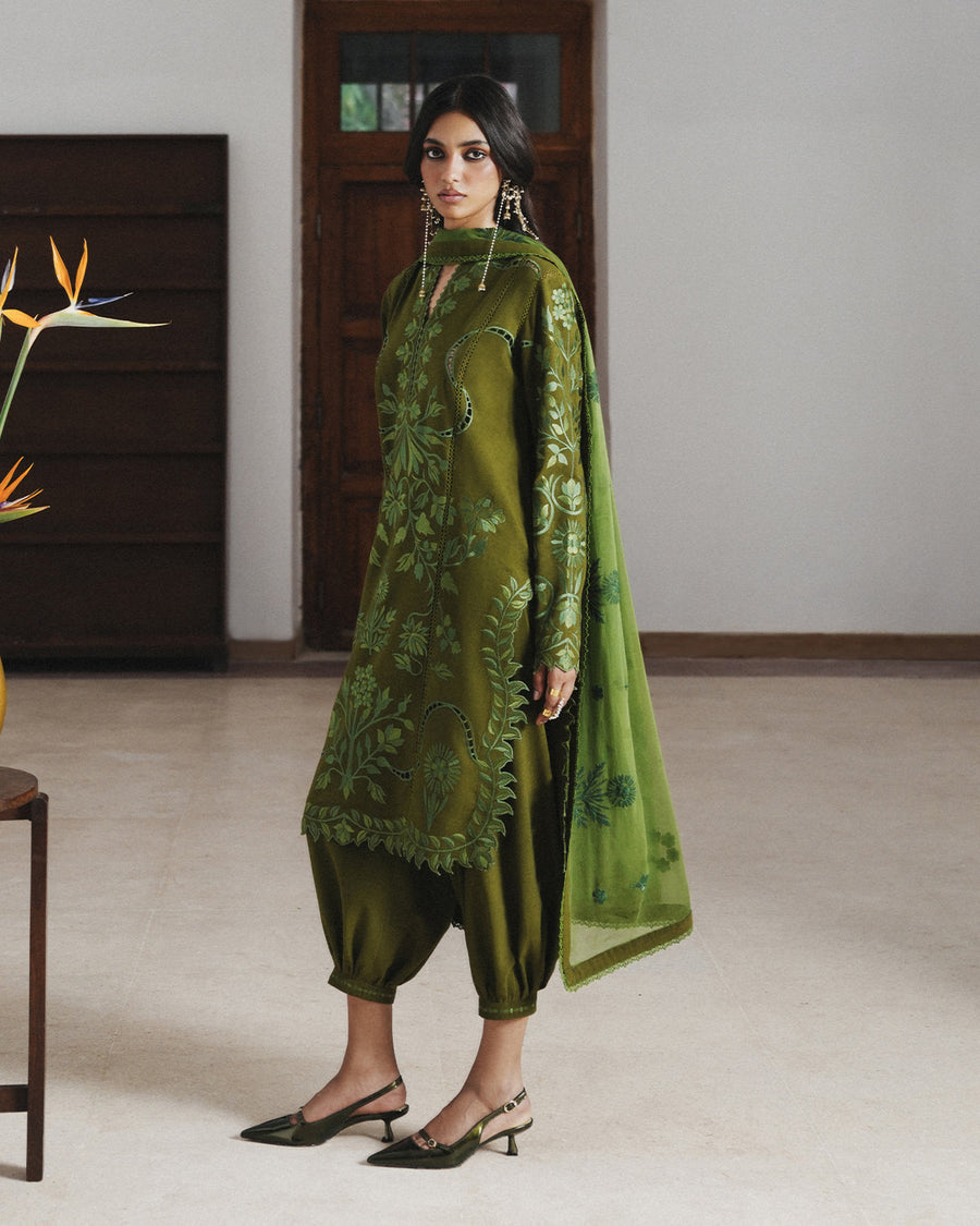 Jugnu Lahore Womenswear Embroidered Karandi Unstitched 3Pc Suit - ZINIA