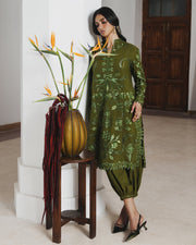 Jugnu Lahore Womenswear Embroidered Karandi Unstitched 3Pc Suit - ZINIA