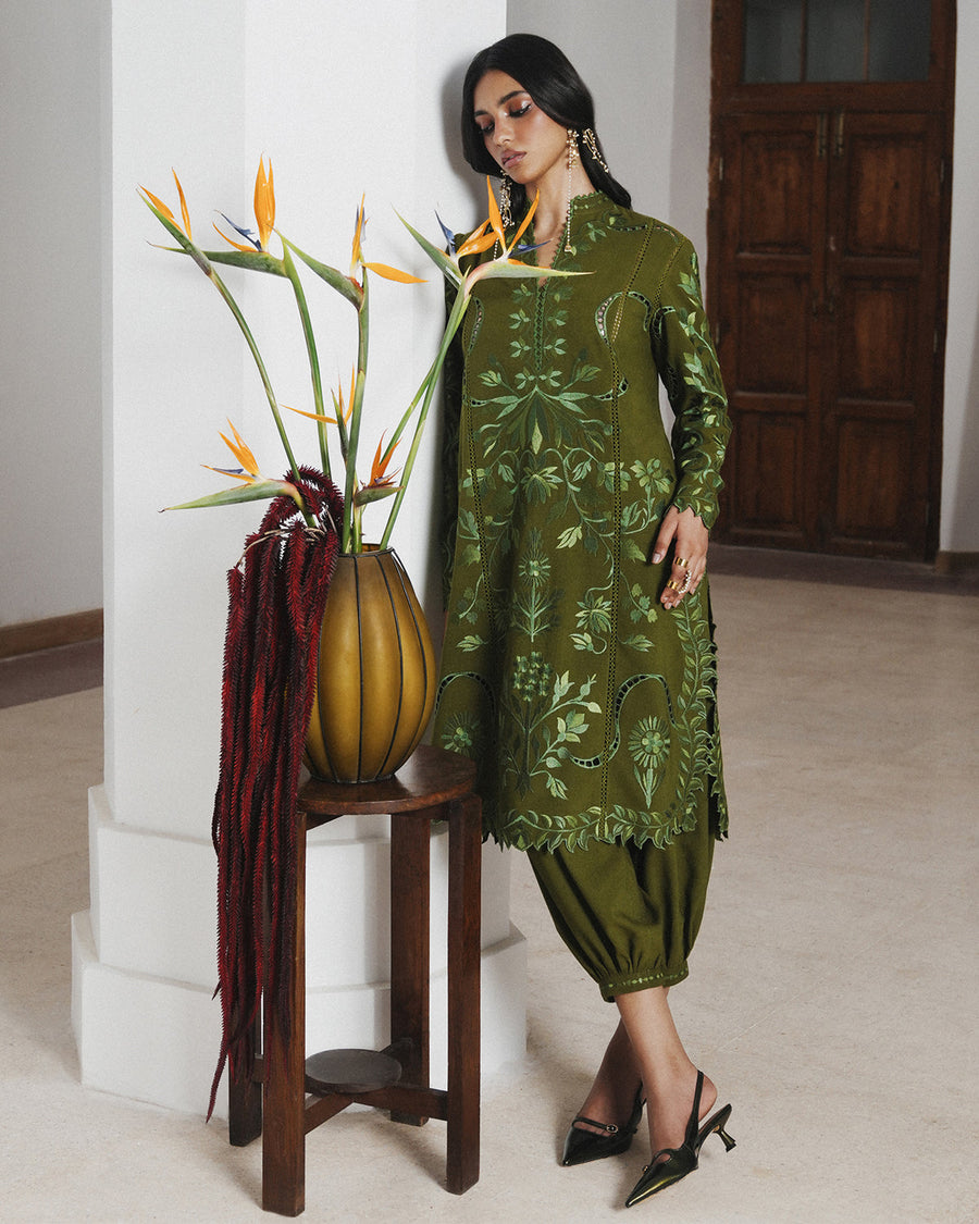 Jugnu Lahore Womenswear Embroidered Karandi Unstitched 3Pc Suit - ZINIA