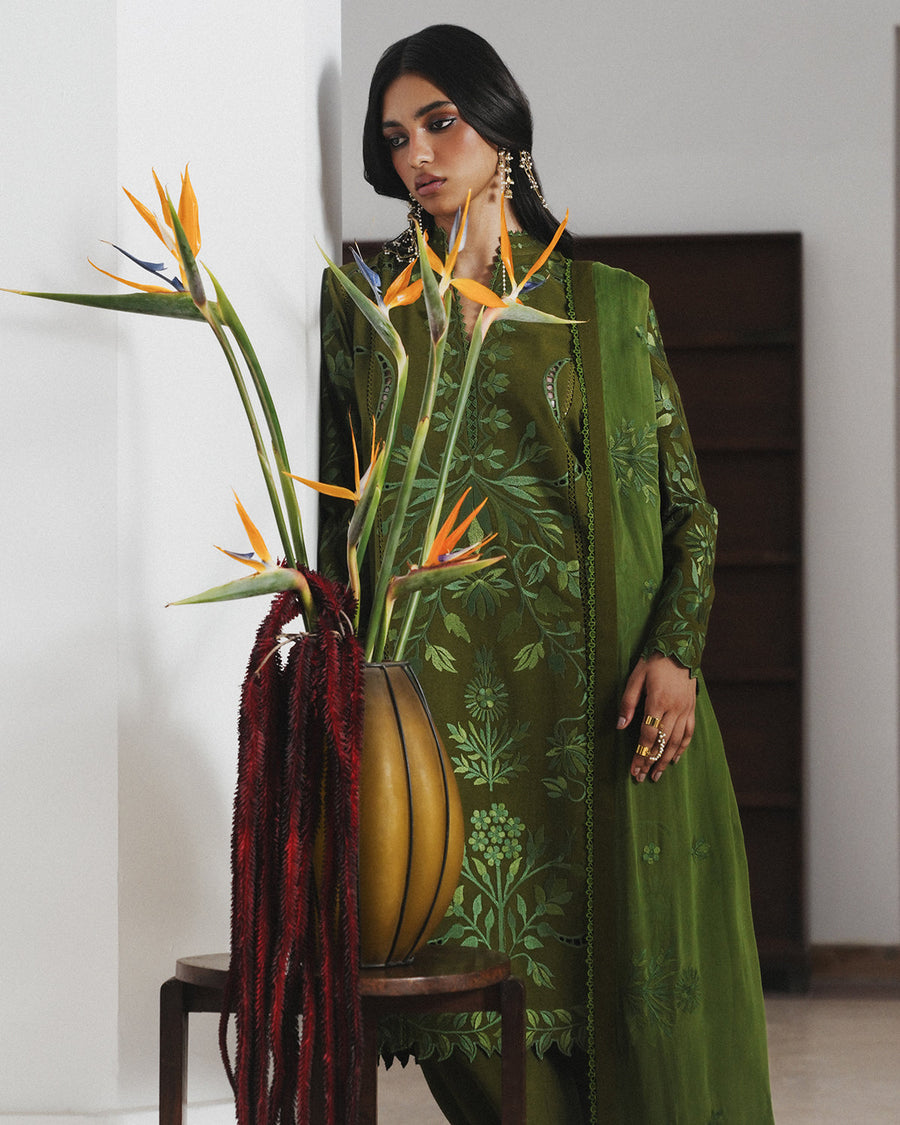 Jugnu Lahore Womenswear Embroidered Karandi Unstitched 3Pc Suit - ZINIA