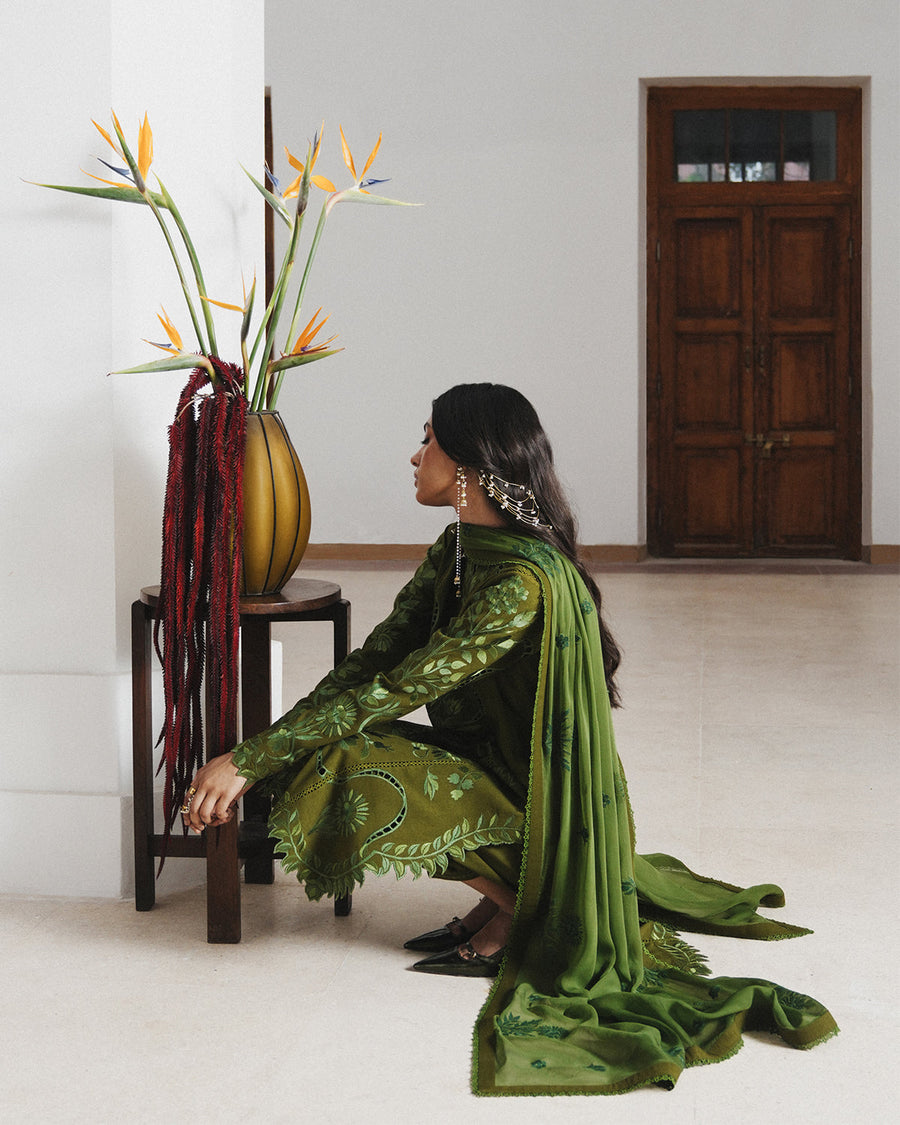 Jugnu Lahore Womenswear Embroidered Karandi Unstitched 3Pc Suit - ZINIA