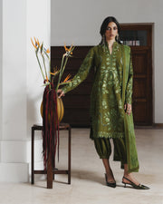 Jugnu Lahore Womenswear Embroidered Karandi Unstitched 3Pc Suit - ZINIA