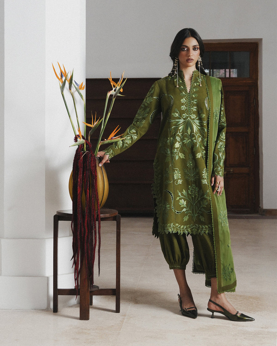 Jugnu Lahore Womenswear Embroidered Karandi Unstitched 3Pc Suit - ZINIA