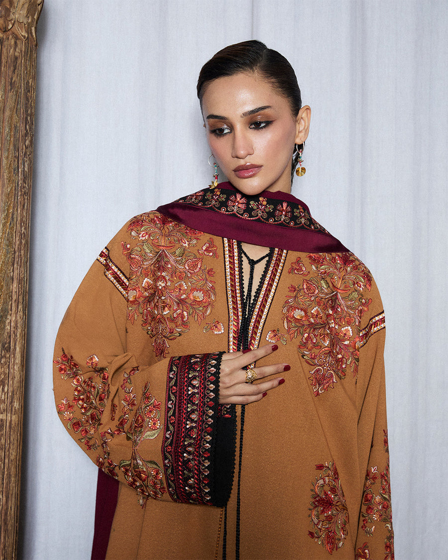 Jugnu Lahore Womenswear Embroidered Karandi Unstitched 3Pc Suit - ZROV