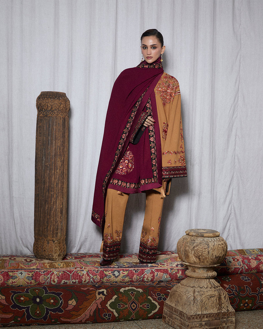 Jugnu Lahore Womenswear Embroidered Karandi Unstitched 3Pc Suit - ZROV