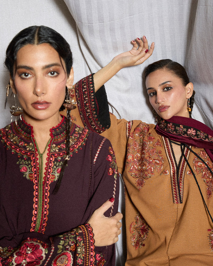 Jugnu Lahore Womenswear Embroidered Karandi Unstitched 3Pc Suit - ZROV