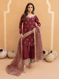 Hemstitch Embroidered Raw Silk Ready to Wear 3Pc Suit - Zurina