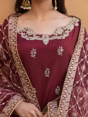 Hemstitch Embroidered Raw Silk Ready to Wear 3Pc Suit - Zurina