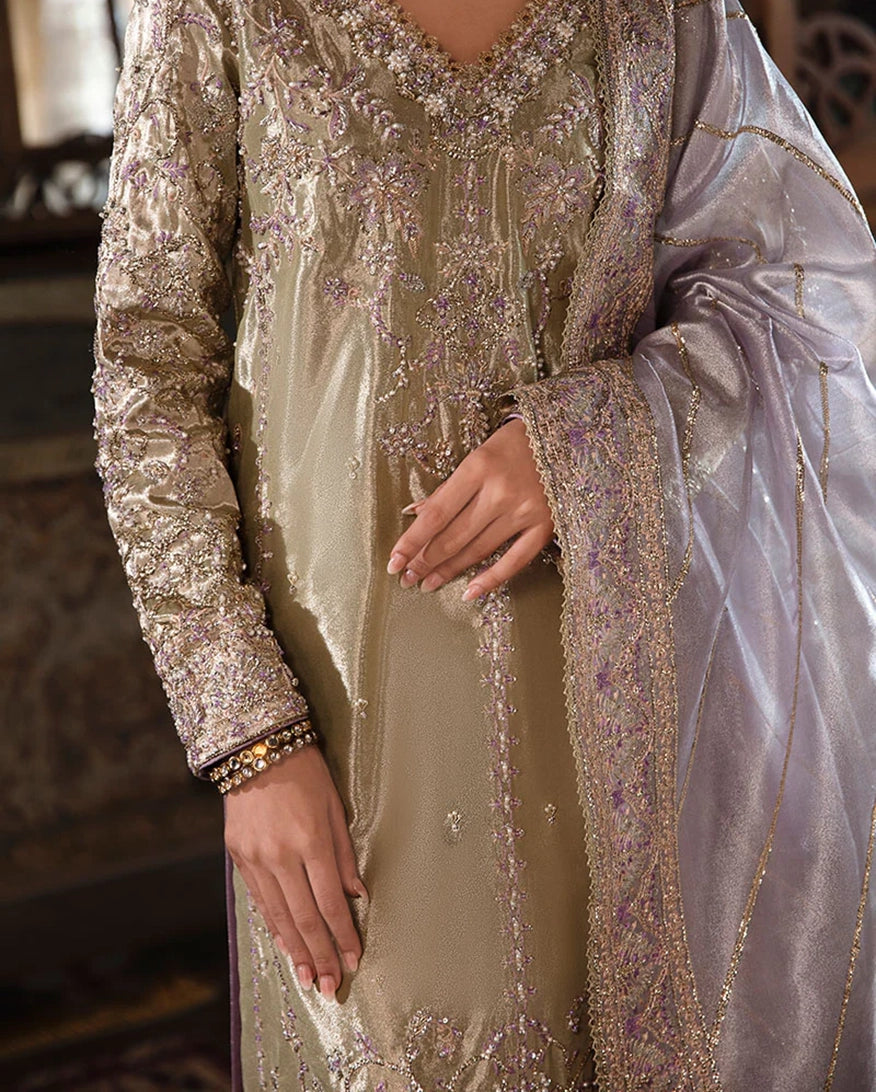 Mushq Sunehri Ramsha Edit Zari Silk Stitched 3Pc Suit - Zyva