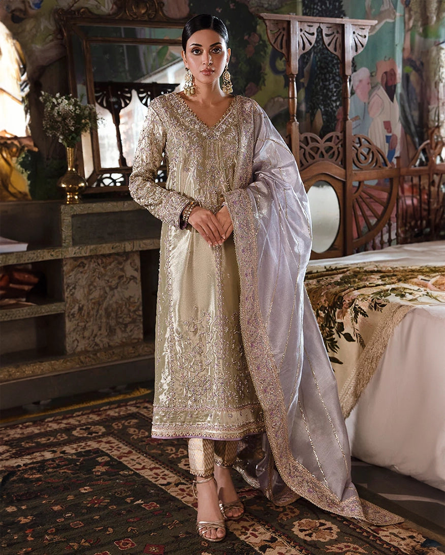 Mushq Sunehri Ramsha Edit Zari Silk Stitched 3Pc Suit - Zyva
